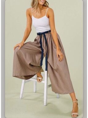 Listicle Linen Wide-Leg Culottes Large 100% Linen Lagenlook